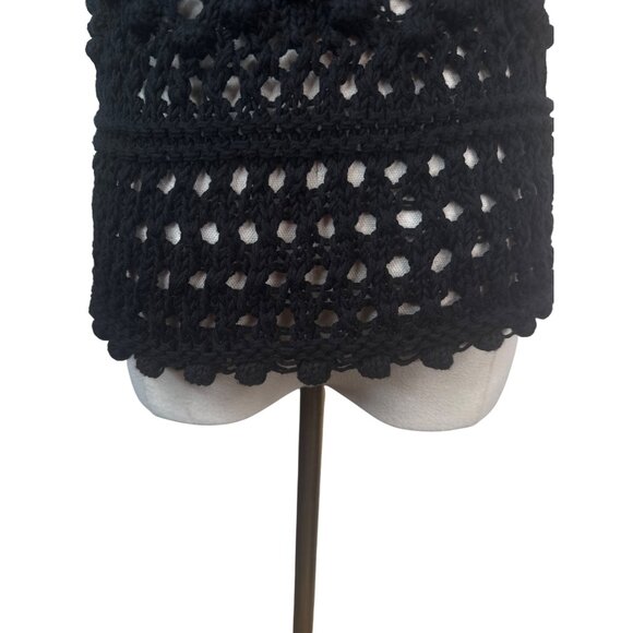 ZARA Black Small Crochet Knit Cotton Tank Top With Adjustable Tie Straps - Picture 8 of 12